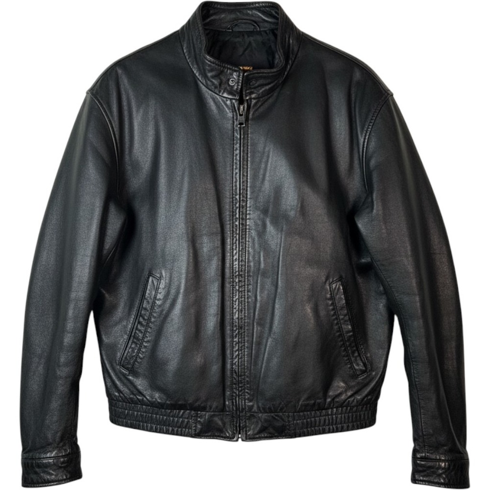 Y2K Vintage LEATHER LOFT Leather Jacket Mens 48 Black Bomber Moto Biker Grunge